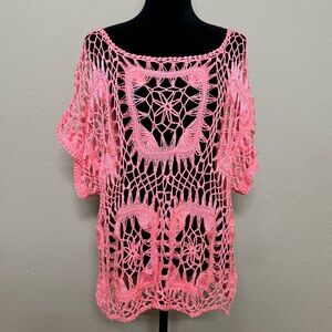 Maurices top women 0 open weave chunky fishnet crochet short sleeve pink